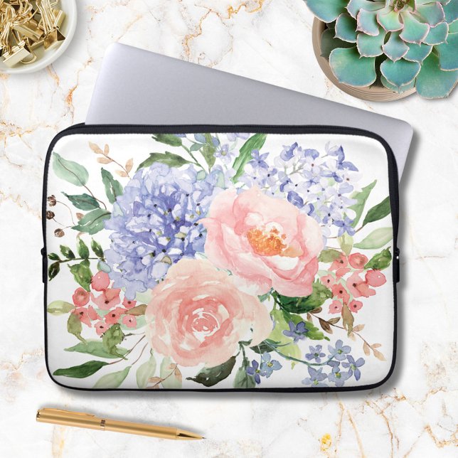 Blå Rosa Hydrangea Blomma Vår Blommig Laptop Fodral (In situ)