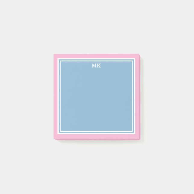 Blå Rosa Kanter Monogram Post-it Block (Framsida)