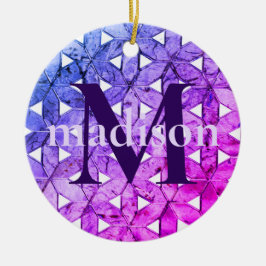 Blå rosa lila blomma, skrämt geometri julgransprydnad keramik