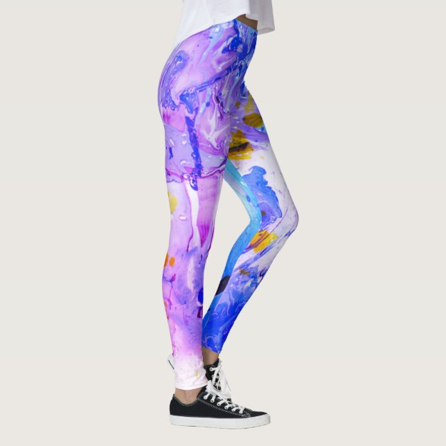 Blå Rosa Lila Gult Vit modern Elegant Leggings (Höger)