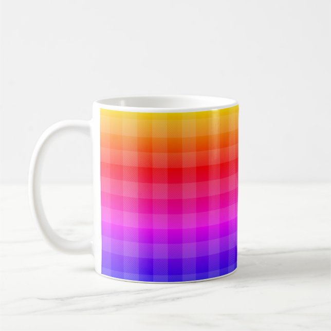 Blå rosa lila Red orange gult plaid mönster Kaffemugg (Vänster)