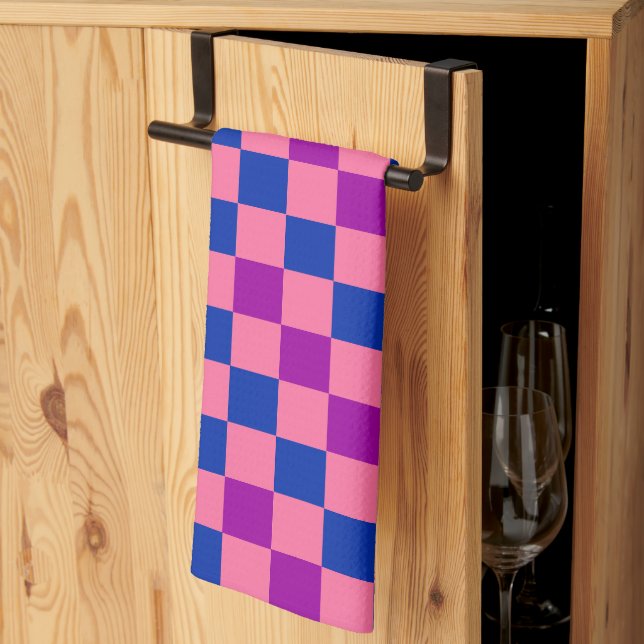 Blå Rosa Lila Rutig Mönsterdesign  Kökshandduk (Thirds Fold)