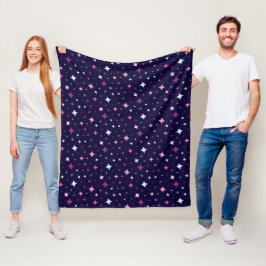Blå Rosa Lila Stjärnor Kosmisk Rymd Natt Himmel. Fleecefilt