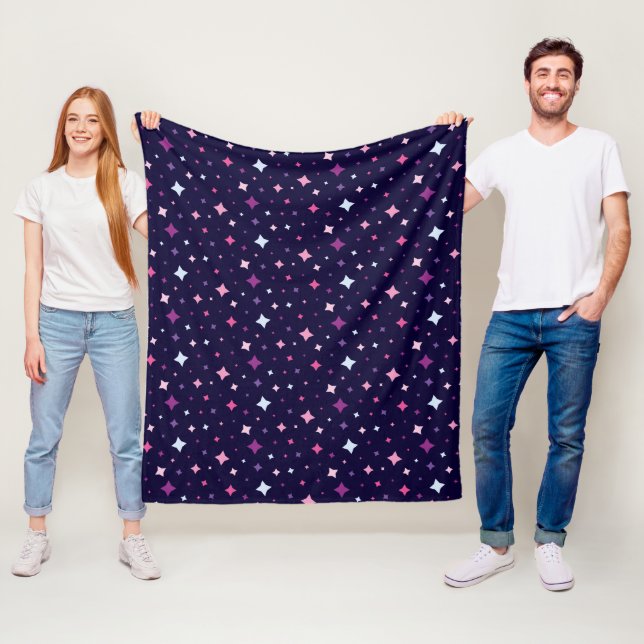 Blå Rosa Lila Stjärnor Kosmisk Rymd Natt Himmel. Fleecefilt (På plats)