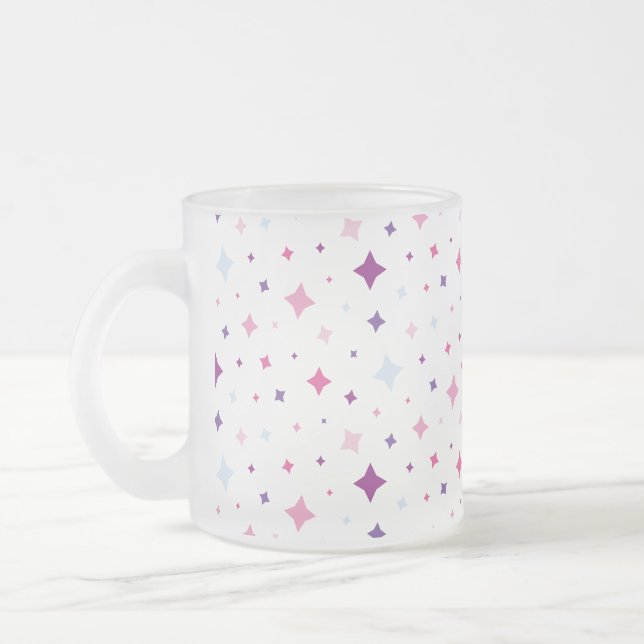 Blå Rosa Lila Stjärnor Kosmisk Rymd Natt Himmel. Frostad Glasmugg (Vänster)