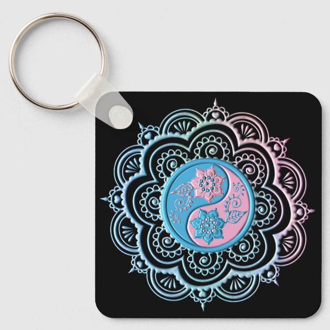 Blå & Rosa Mandala Nyckelring (Framsida)