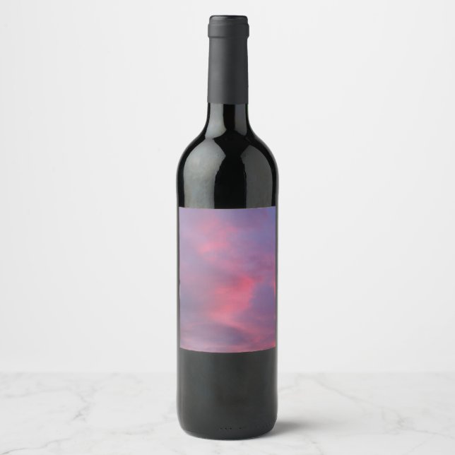 Blå Rosa Moln Vinflaska Etikett (Framsida)