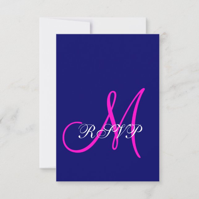 Blå Rosa Monogram-Bröllop OSA Kort (Framsida)