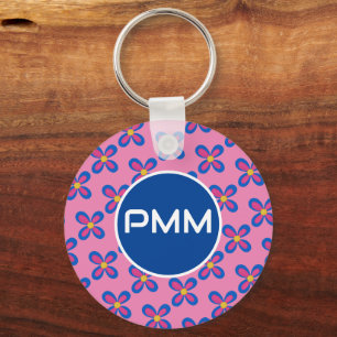 Blå/Rosa, monogram-nyckelkedja Nyckelring