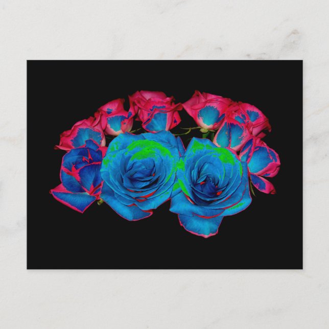 Blå, Rosa och Grönt Bouquet (solarierad effekt) Vykort (Framsida)