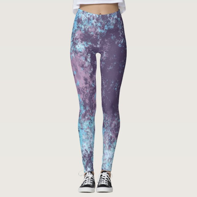 Blå Rosa och Lila abstrakt Leggings (Framsida)