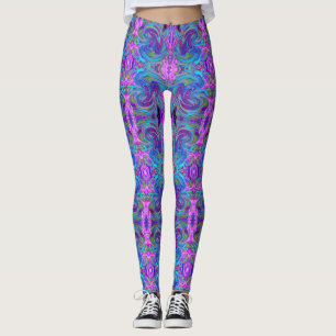 Blå, Rosa och Lila Groovy Abstrakt Retrokonst Leggings