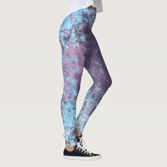 Blå, Rosa och Lila Marble Abstrakt Leggings (Höger)