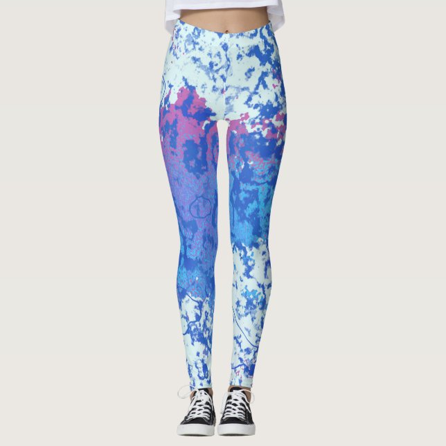 Blå Rosa och vit abstrakt Leggings (Framsida)