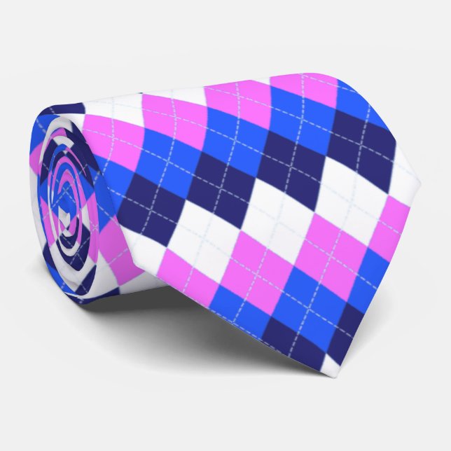 Blå, Rosa och vit argyle Slips (Rullad)