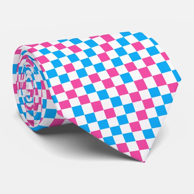 Blå Rosa Och Vit Rutig Mönster  Slips (Rullad)