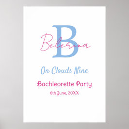 blå rosa på moln nio monogram möhippa par poster