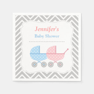 Blå Rosa Promenadvagnar Tvillingar Baby Shower Til Pappersservett