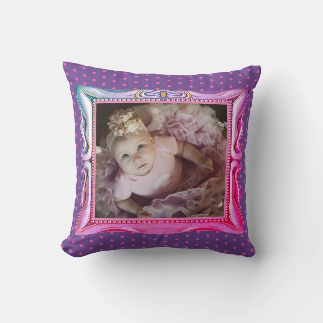 Blå & Rosa Ram Rosa Prickar Lila Bebis Foto DIY Kudde (Framsida)