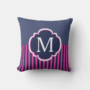 Blå Rosa Rand Monogram Kudde