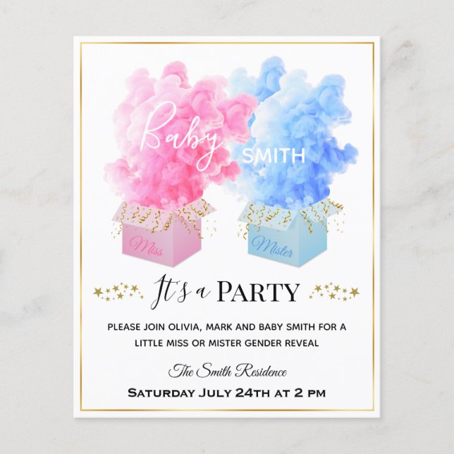 Blå rosa rökkorthållare för könsreveleation i guld (Framsida)