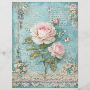 Blå Rosa Rosor Skrot Journal Scrapbook Papper