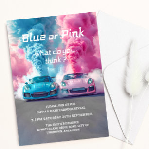 Blå Rosa Smoke Tävling Car Burnouts Gender Reveal Inbjudningar