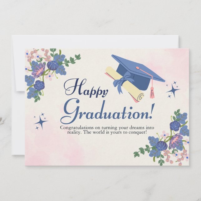 Blå Rosa Sött Flower Lycklig Studenten Meddelande (Framsida)