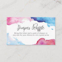 Blå Rosa stänk vattenfärg Diaper Raffle biljett