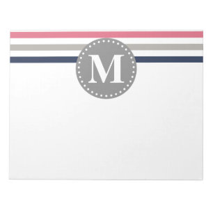 Blå Rosa, stripe Mönster Monogram Anteckningsblock