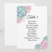 Blå rosa suckulenter. Bröllopsplatskartor