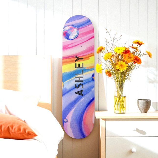 Blå Rosa Surf Mönster Watercolor Skateboard (Skapare uppladdad)
