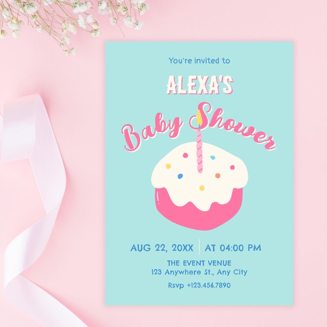 Blå rosa tårta baby shower inbjudningar (Skapare uppladdad)
