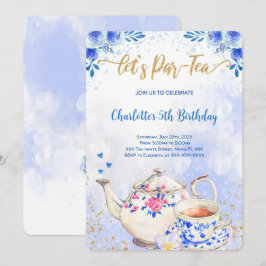 Blå & Rosa Tea Party Födelsedagsinbjudan Inbjudningar