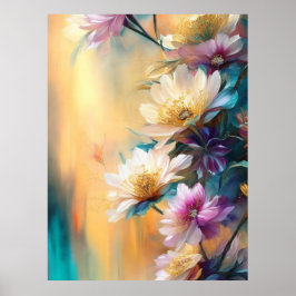 Blå Rosa Teal Cream Flowers Facklig Blommigt Poster