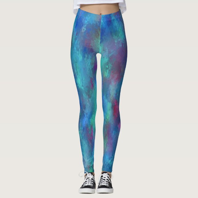 Blå Rosa Teal Watercolor Abstraction Leggings (Framsida)