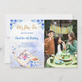 Blå & Rosa Tekalas Födelsedagsfoto Inbjudan