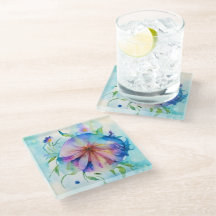 blå rosa, vattenfärg