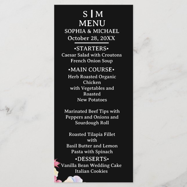 Blå Rosa Vattenfärgsblommor QR-kod Bröllop Meny (Framsida)