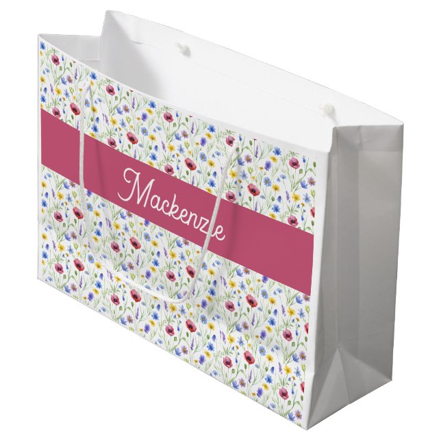 Blå Rosa Vildblomma Akvarell Monogram Namn  (Framsidan Vinklad)