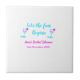 Blå rosa vin glas bröllopsfest låt oss ha kul från kakelplatta