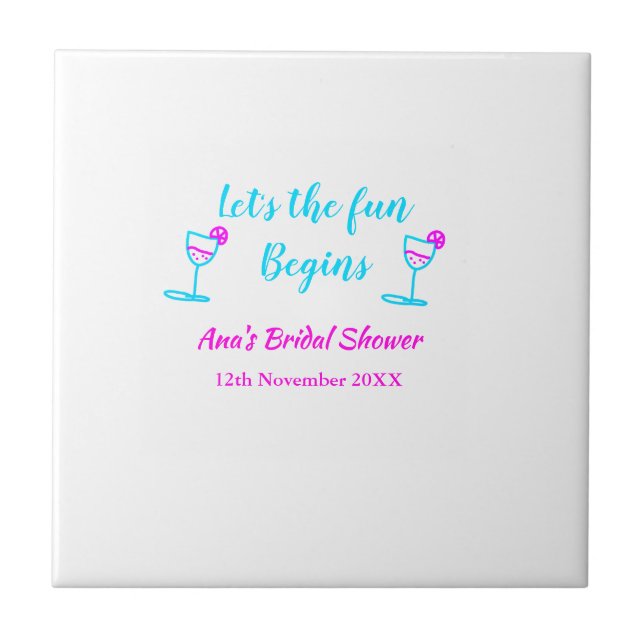 Blå rosa vin glas bröllopsfest låt oss ha kul från kakelplatta (Framsidan)