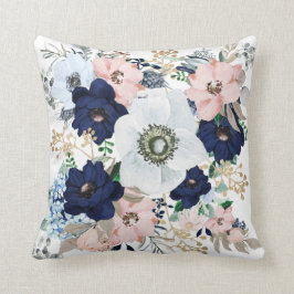 Blå Rosa Vintage Blommigt Ro Kudde