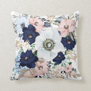 Blå Rosa Vintage Blommigt Ro Kudde