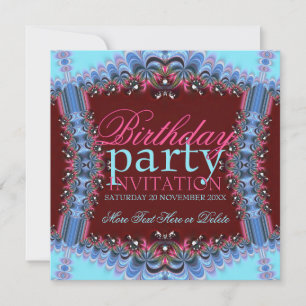 Blå+Rosa Vintage Frills Födelsedagsfest inbjudan
