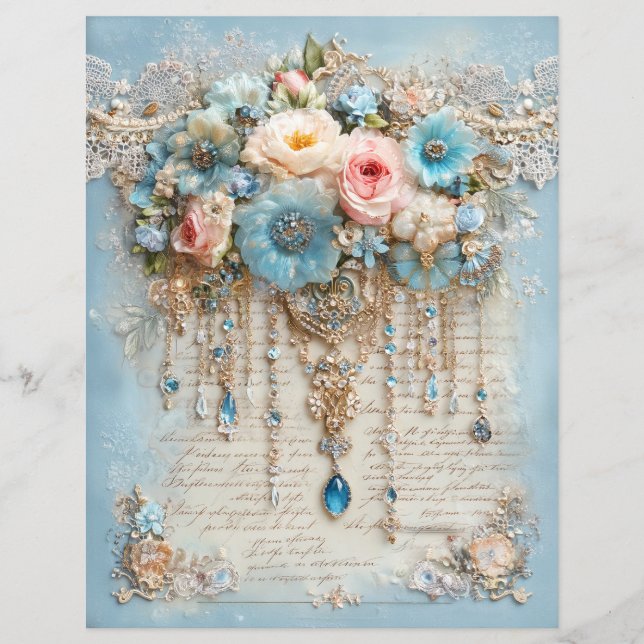 Blå Rosa Vintage Junk Journal Scrapbookpapper (Framsida)