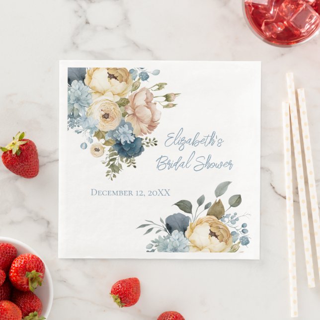 Blå Rosa Vit Blommigt Möhippa för vattenfärg Pappersservett (Insitu)