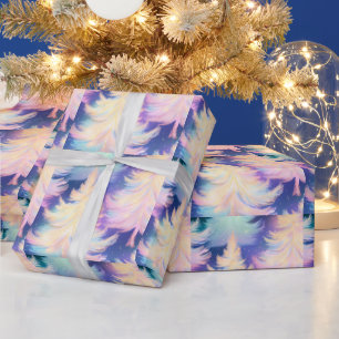 Blå Rosa Vit Guld Träd Modern Jul Presentpapper