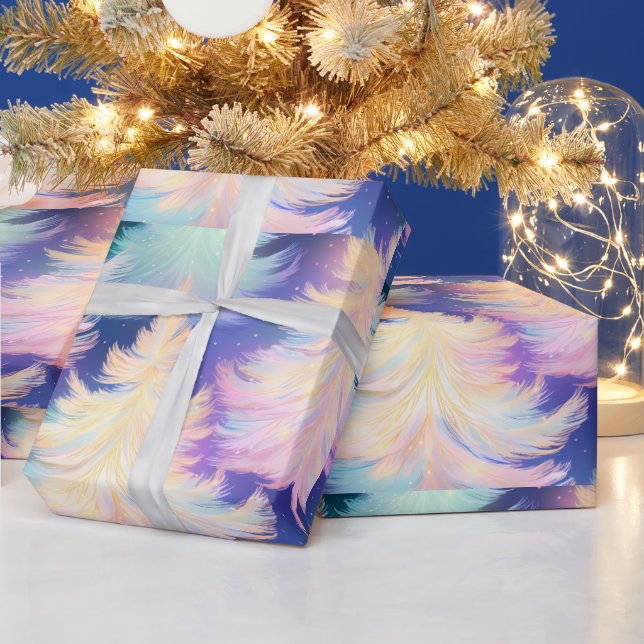 Blå Rosa Vit Guld Träd Modern Jul Presentpapper (Helgdagar)