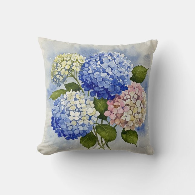 Blå Rosa Vit Hydrangea Flower Pillow Kudde (Framsida)